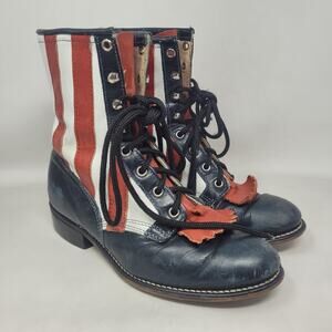 Vintage American Flag Boots 8.5 Red White Blue Leather Western USA Patriotic 70s